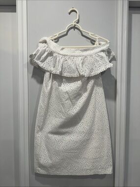 Vintage Calvin Klein White Eyelet Off-Shoulder Ruffle Dress